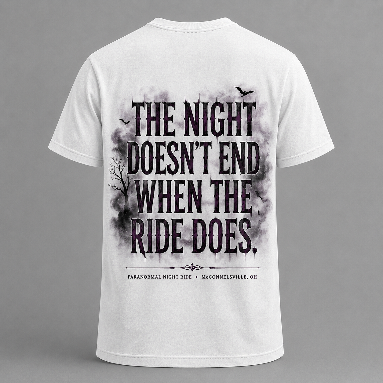 White Paranormal Night Ride T-Shirt back view
