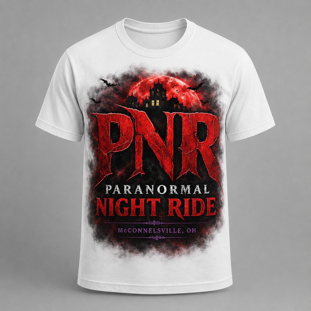 White Paranormal Night Ride T-Shirt front view